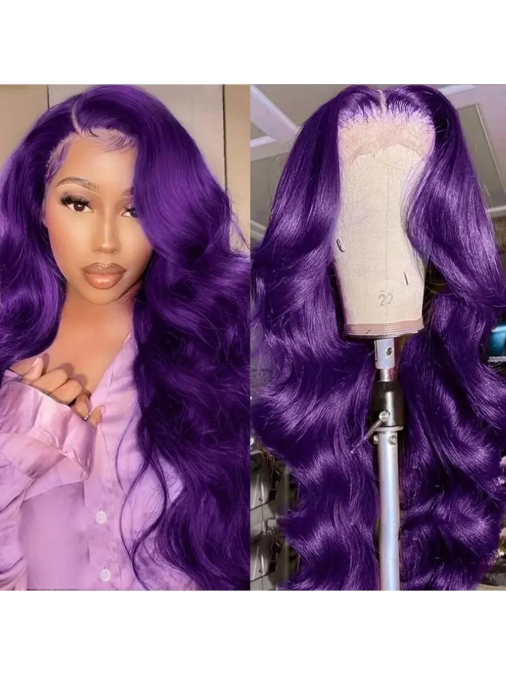 28-Inch Purple Body Wave Lace Front Wig - Pre-Plucked, Heat-Resistant, Long Wavy